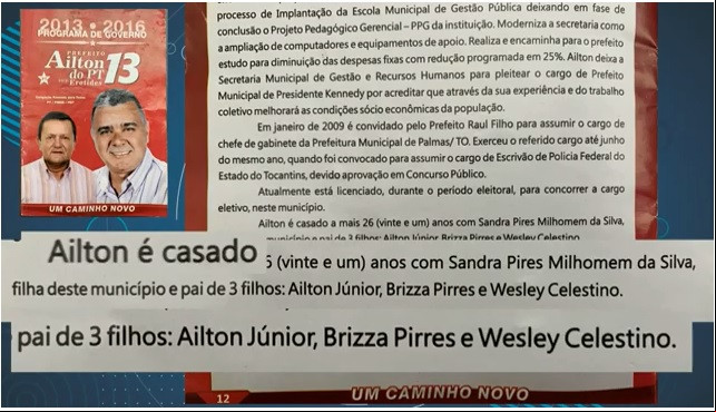 Cartilha com plano de governo apresentada em 2012 pelo atual prefeito aponta parentesco com Wesley