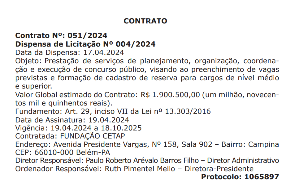 Publicação feita no Diário Oficial 