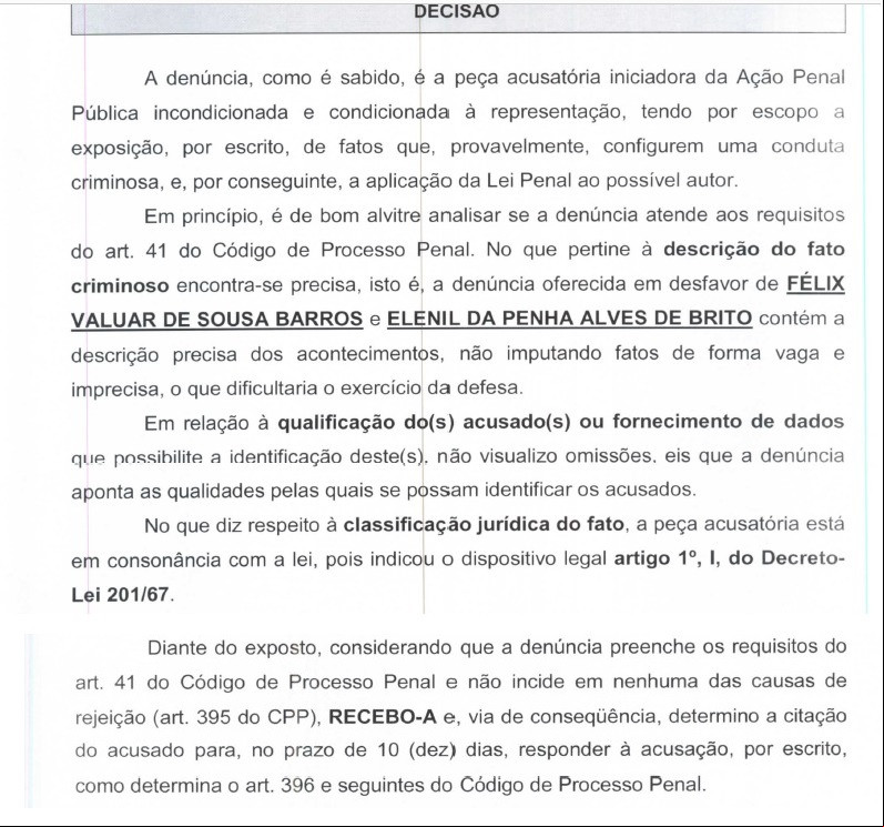 Justiça recebe denúncia contra Elenil.